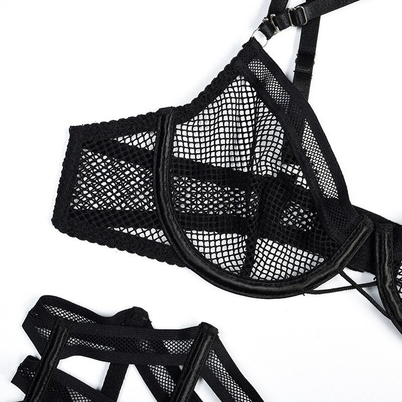Ellolace Erotic Lingerie Transparent Halter Bra Kit Push Up Irregular Garter Belt Sensual Intimate Porn Underwear Uncensored