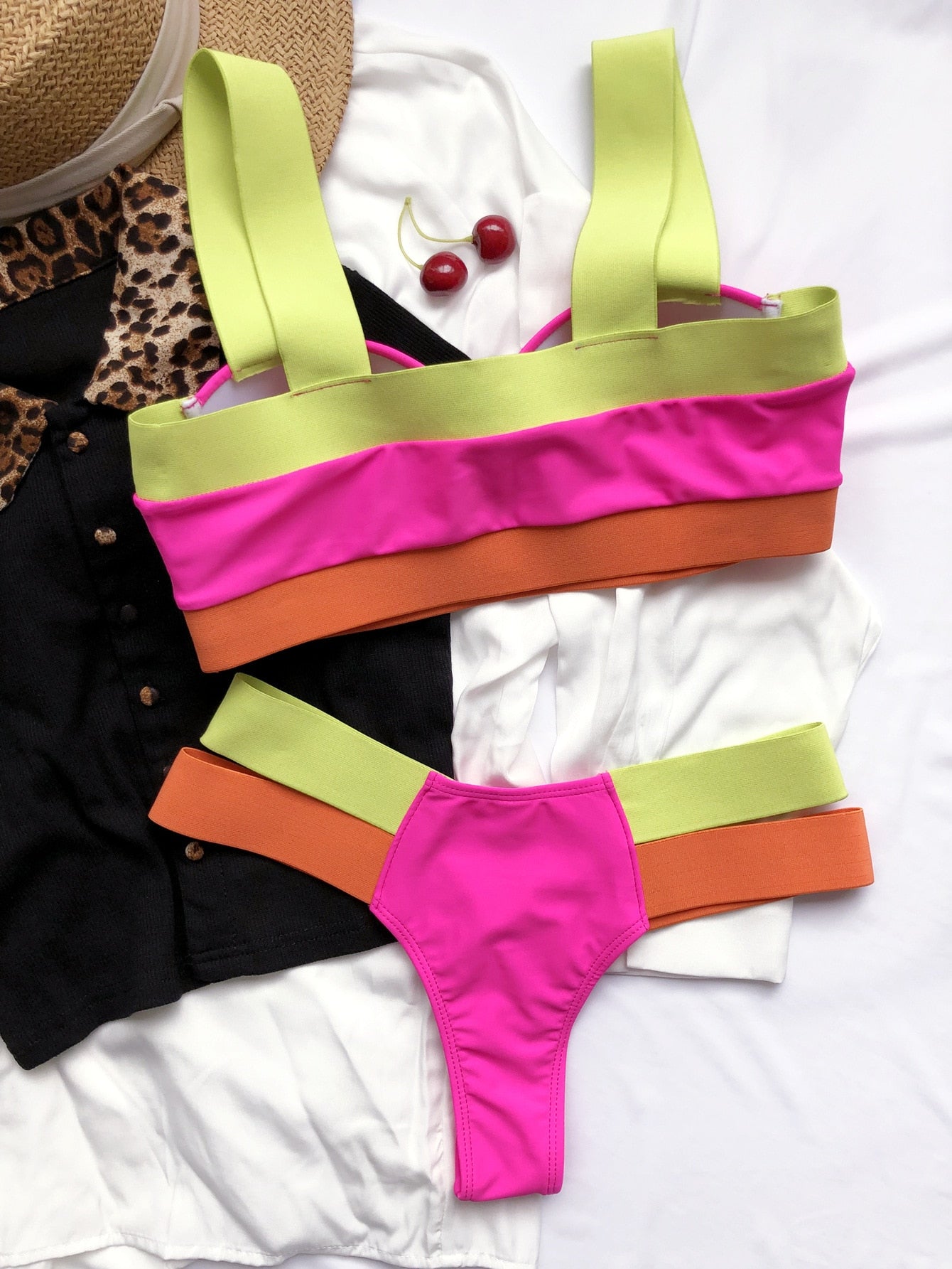 Swimsuits Sexy Swimwear Patchwork Bikini 2020 Push up Biquini Neon Bikinis Swimsuit Bathing Suits