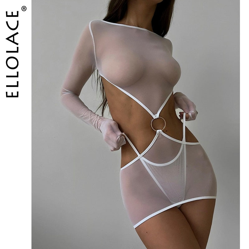 sheer dress uncensored Ellolace Sensual Lingerie Transparent Babydoll Sheer Mesh Cutout Waist –  Sensual Stylez