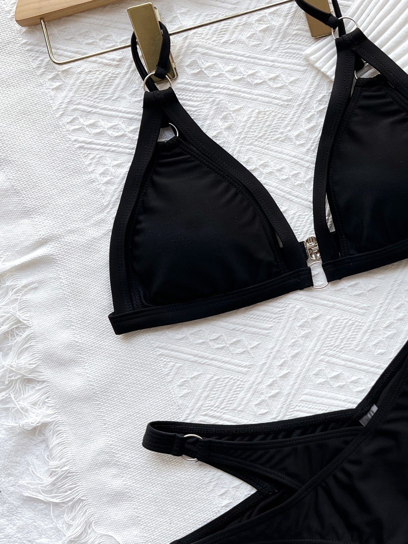 Sexy Swimsuit Hollow Out Bikinis Brazilian Solid Push Up Triangle Swimwear Black Beach Wear
