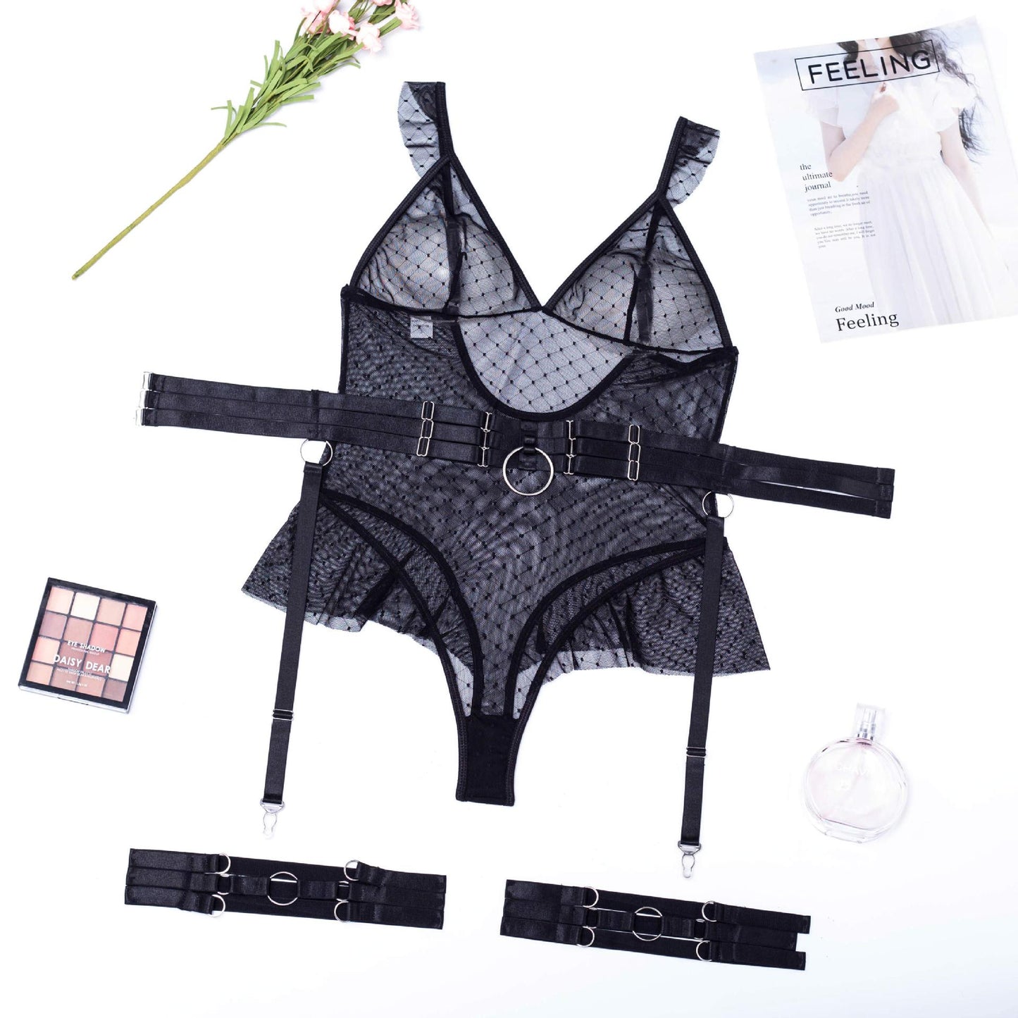 Polka Dot Bodysuit Sexy Transparent Lace Erotic Fitness Tops
