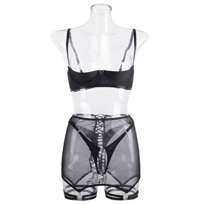 Ellolace Erotic Lingerie Open Bra Sissy Bandage Garter Intimate Sensual Crotchless Panties Sheer Lace Bilizna Set Uncensored