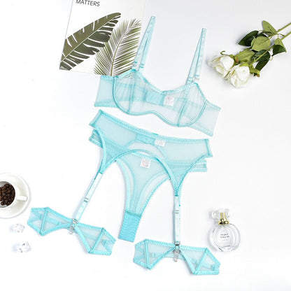 Ellolace Sensual Lingerie See Through Bra Kit Push Up Seamless Sheer Lace Intimate Soft Erotic Sets Garter Underwear Uncensored
