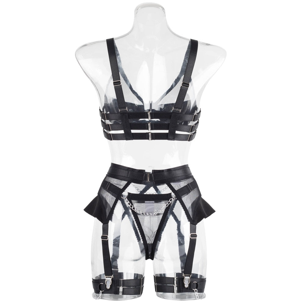 Ellolace Sensual Lingerie Sissy Transparent Bra Fine Underwear 4-Piece Luxury Garter Sheer Lace Outfit Seamless Intimate