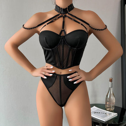 Ellolace Sexy Fine Lingerie Corset Bra Delicate Underwear Halter Bra Kit Push Up Bilizna Set Contrast Color Fine Intimate