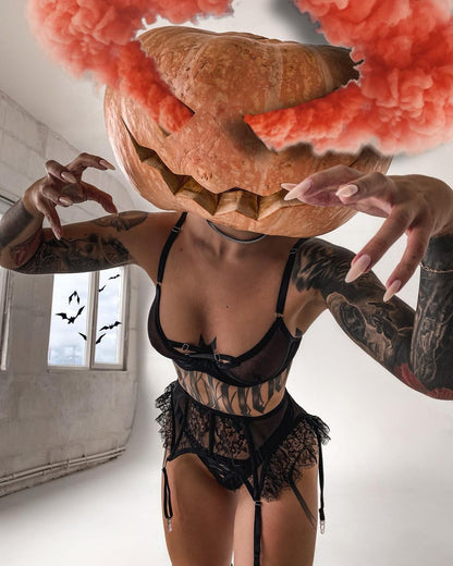 Ellolace Sensual Sissy Lingerie Ruffle Garter Fancy Underwear See Through Bra And Panty Set Erotic Seamless Halloween Outfits