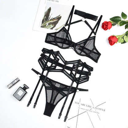 Ellolace Erotic Lingerie Transparent Halter Bra Kit Push Up Irregular Garter Belt Sensual Intimate Porn Underwear Uncensored