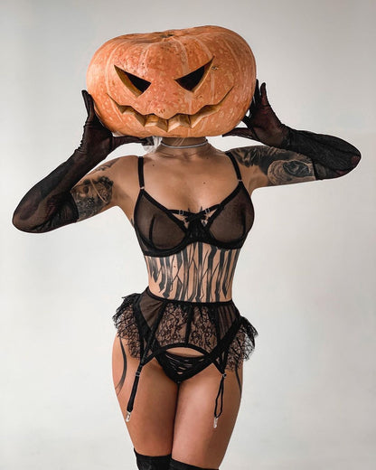 Ellolace Sensual Sissy Lingerie Ruffle Garter Fancy Underwear See Through Bra And Panty Set Erotic Seamless Halloween Outfits