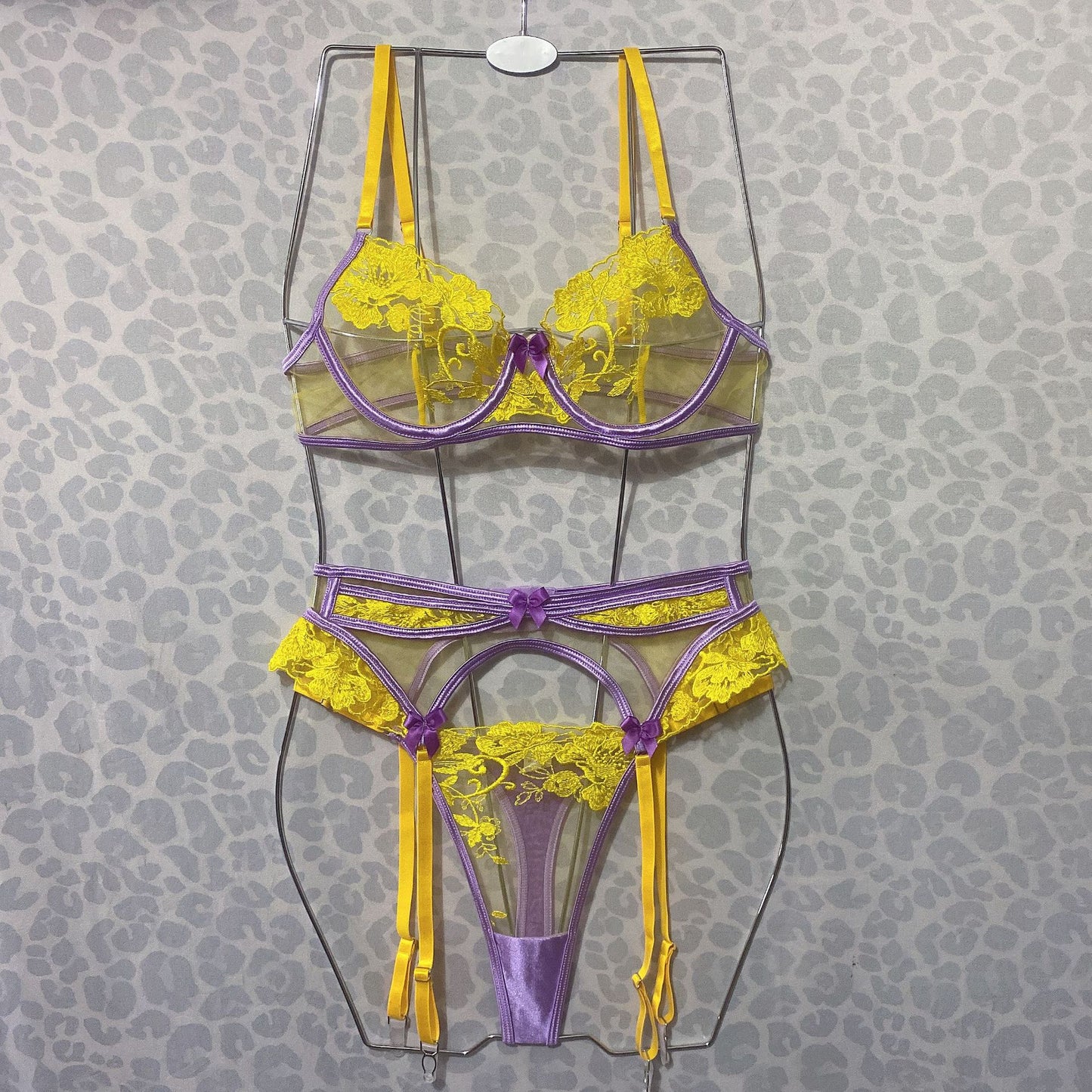 Ellolace Delicate Lingerie Sheer Lace Sexy Underwear 3-Piece Floral Fancy Intimate Luxury Lace Uncensored Sensual Brief Sets