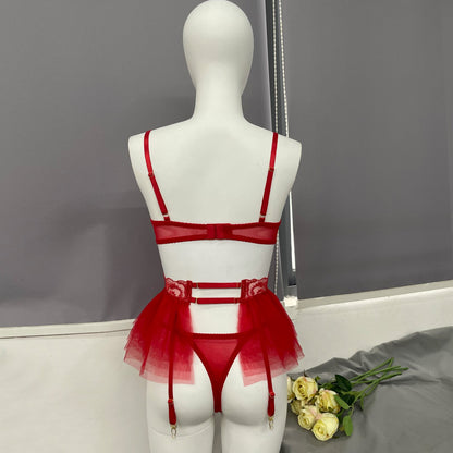 Ellolace Ruffle Lingerie Fancy Lace Floral Bra And Panty Set See Through Seamless Exotic Sets Sensual Sexy Brief Outfits