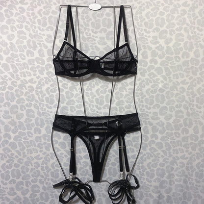 Ellolace Polka Dot Lingerie Sensual Transparent Bra Lace 3-Piece Naked Tulle Underwear Uncensored Erotic Sexy Outfits