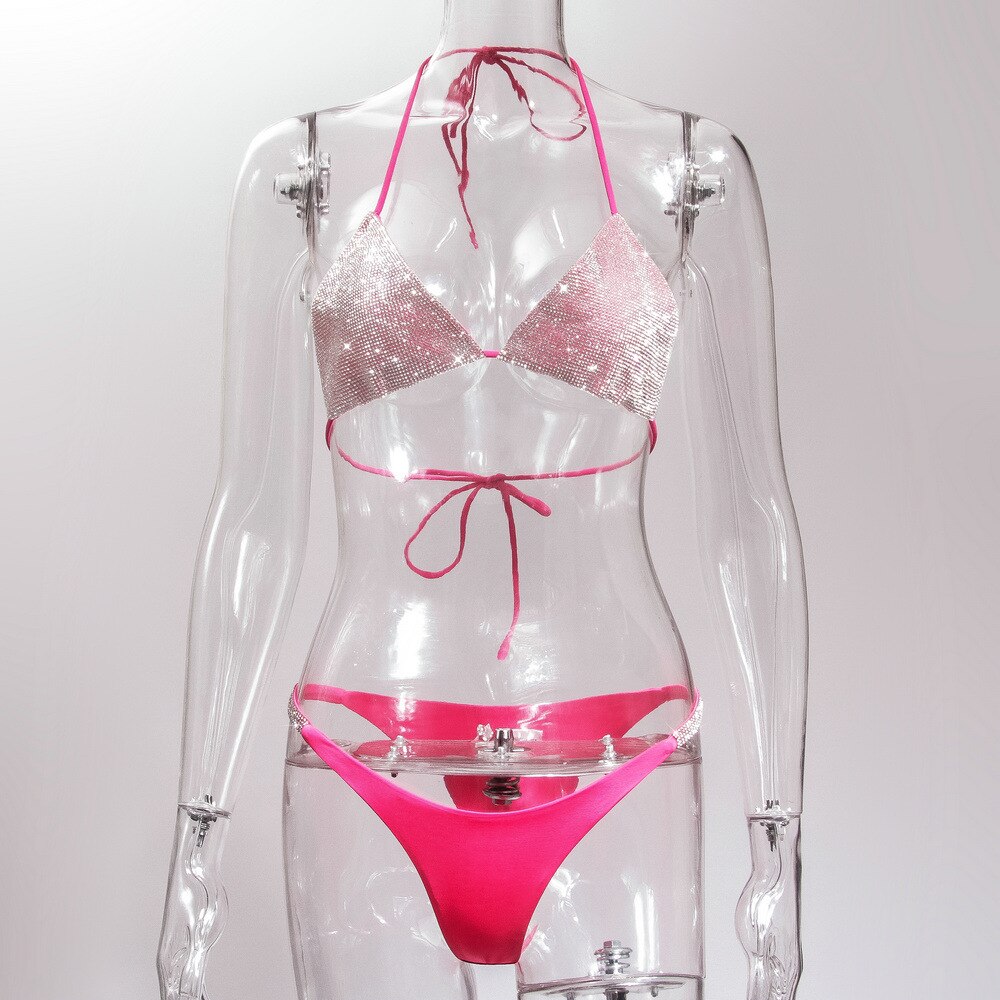 Ellolace Rhinestone Luxury Lingerie Glitter Erotic Sets Halter Bra Intimate Sparkly Outfit Sensual Bilizna Beautiful Underwear