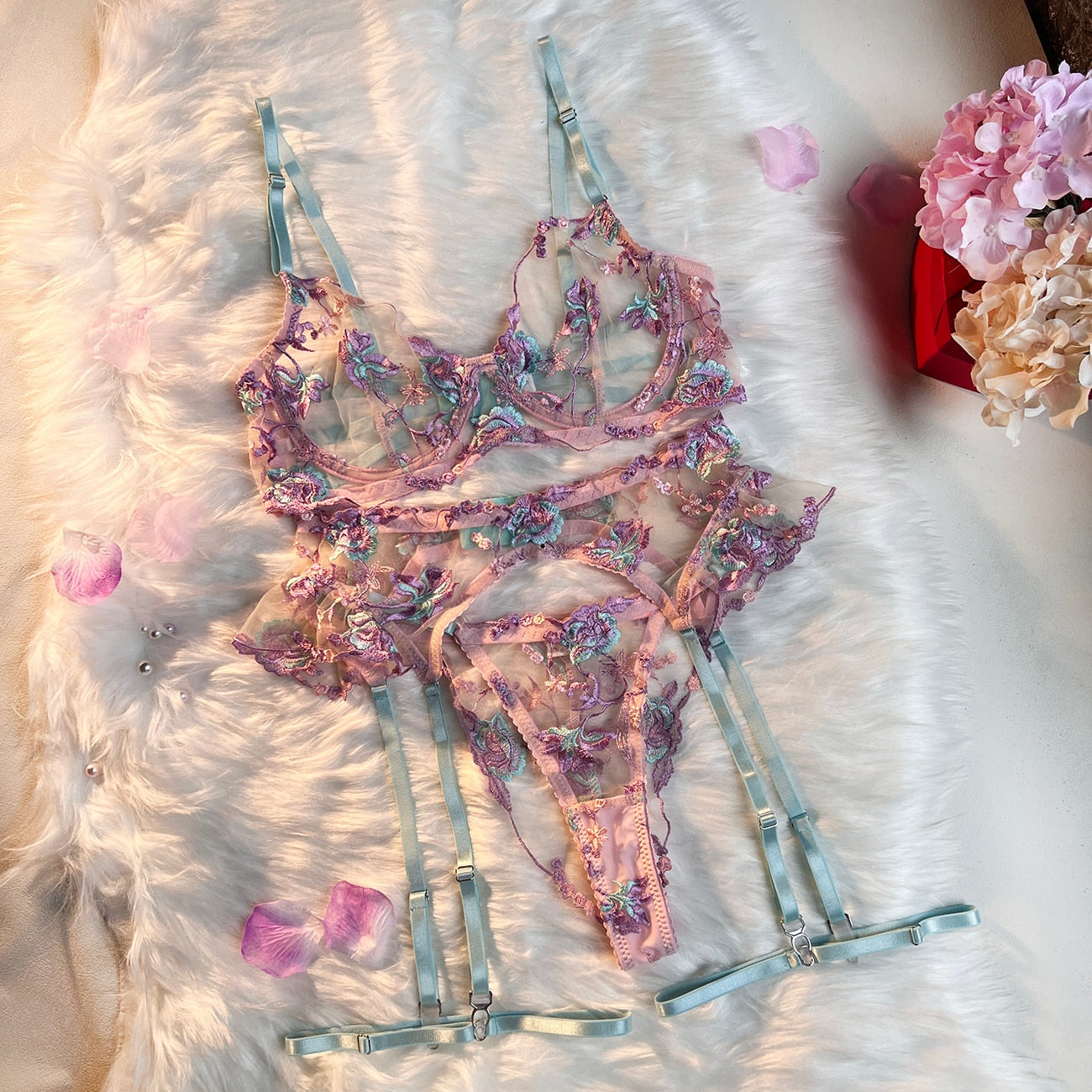 Ellolace Fairy Lingerie Floral Transparent Underwear Ruffle Garter Intimate Delicate Underwear Beautiful See Through Outfits