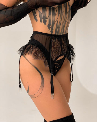 Ellolace Sensual Sissy Lingerie Ruffle Garter Fancy Underwear See Through Bra And Panty Set Erotic Seamless Halloween Outfits