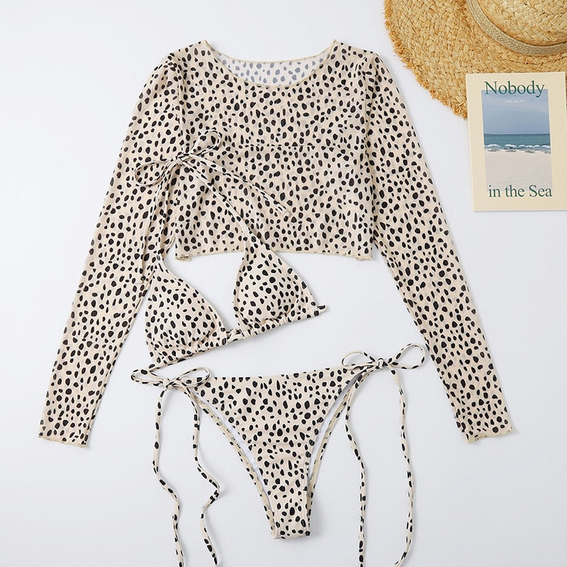 Ellolace Leopard Women's Swimsuit Of 3 Items Halter Micro Bikini Top Separately Print Bathing Suit Brazilian Low Waist Beachwear