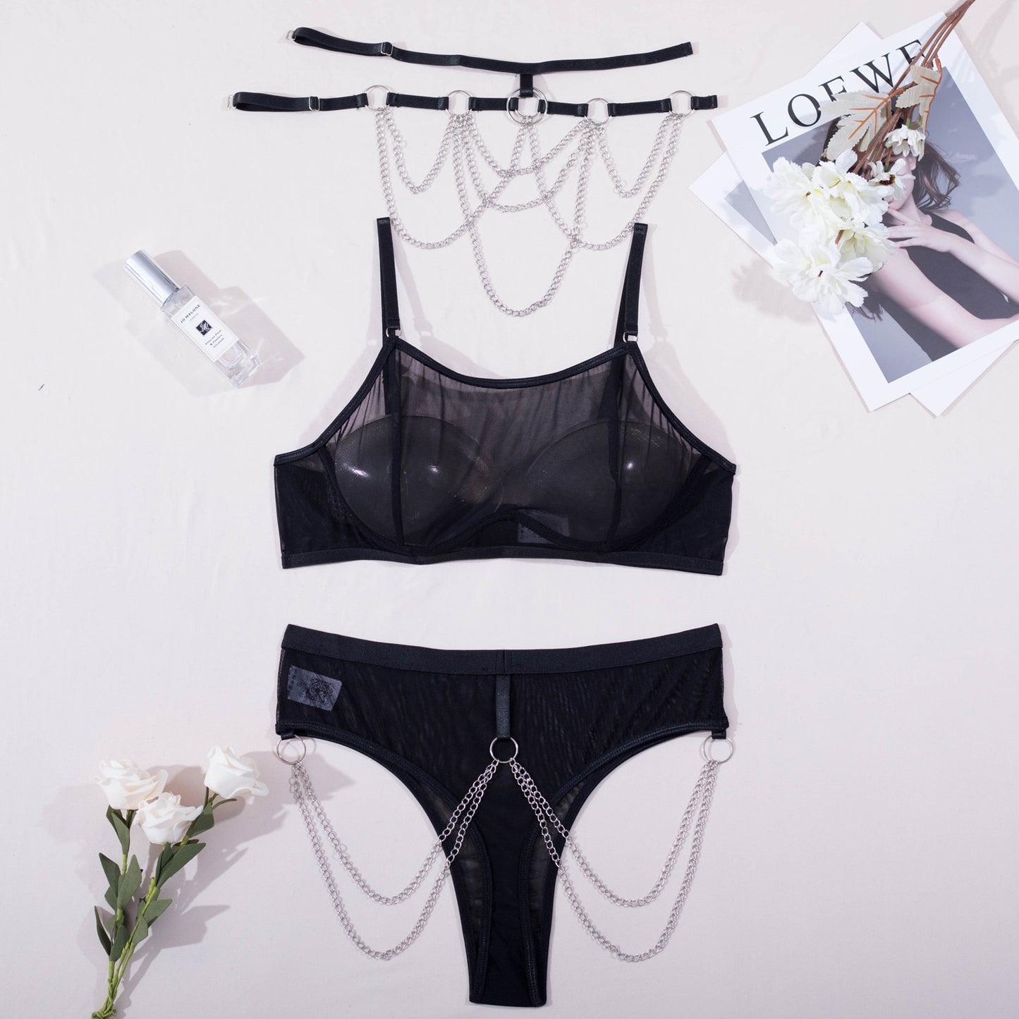 Ellolace Sensual Lingerie Mesh Transparent Bra Erotic Set See Through Seamless Underwear Uncensored Sheer Lace Sexy Intimate