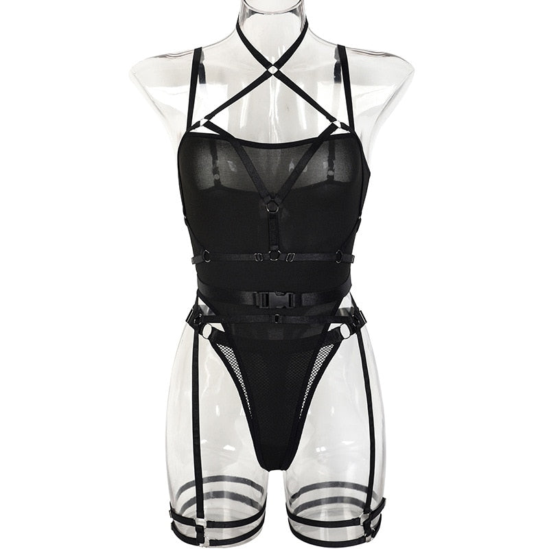 Ellolace Sexy Bandage Bodysuit With Panties Halter Seamless Women Body Lingerie Tight Fitting Tops Bondadge New Coordinated Set