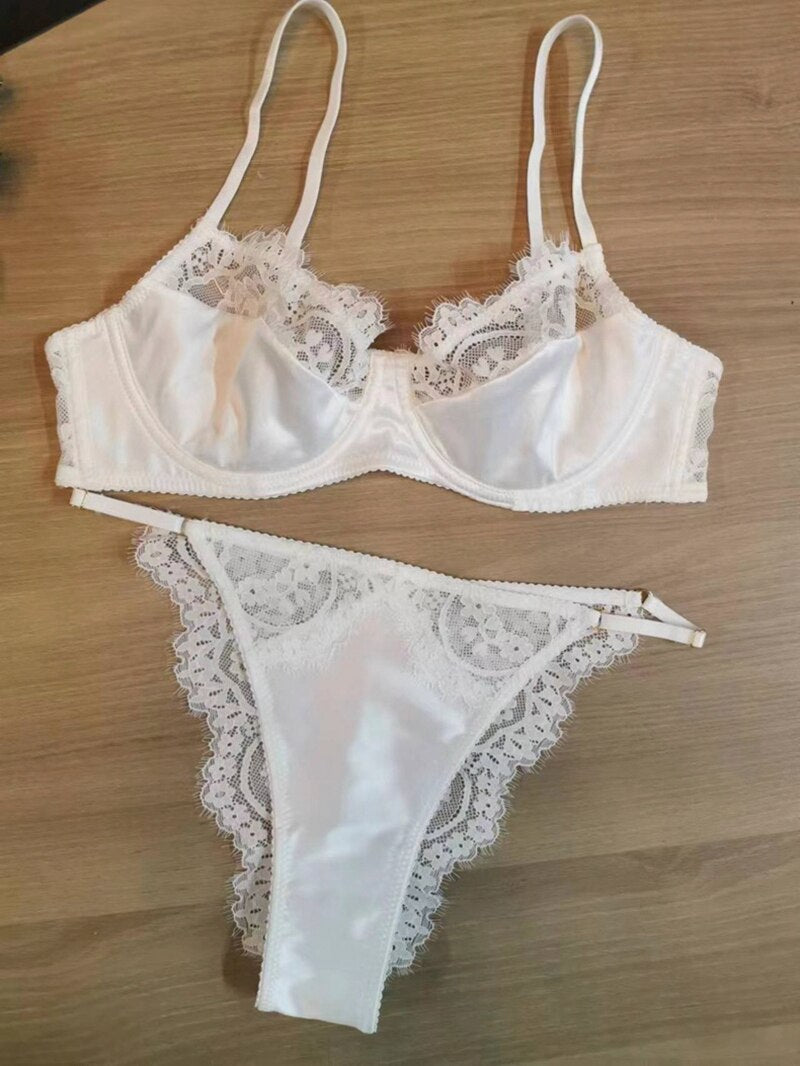 Ellolace Everyday Underwear Silk Lace Patchwork Comfortable Intimate Classic Solid Bra Kit Push Up Seamless Fancy Linen Outfit