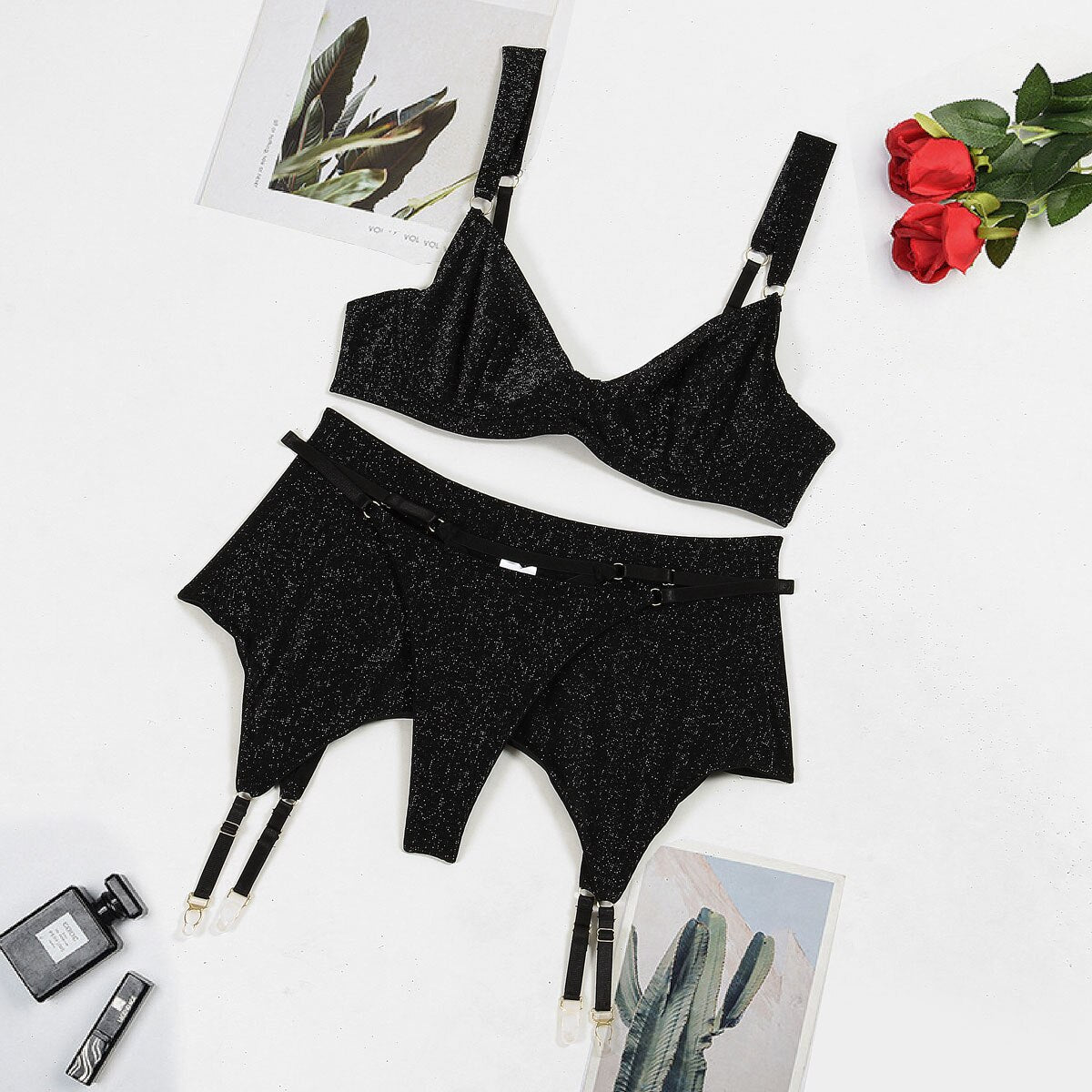 Ellolace Glitter Lingerie Sexy Beautiful Underwear Bra And Panty Set Garter Intim Goods Fine Valentine's Day Erotic Outfits