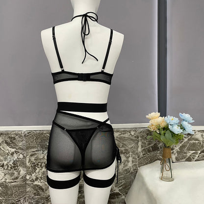 Ellolace Open Bra Erotic Lingerie Sensual Exotic Sets Halter Bra Tulle Garter Fancy Underwear Sissy Porn Intimate Uncensored