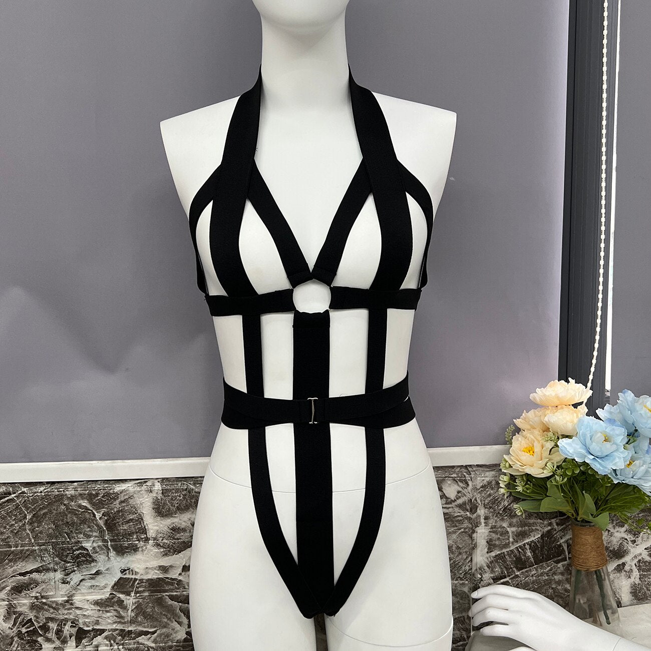 Ellolace Erotic Hollow Bodysuit Halter Sexual Tights Adult Naked Intimate Lingerie Open Thong Sexy Costume Sensual Body Tops