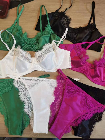 Ellolace Everyday Underwear Silk Lace Patchwork Comfortable Intimate Classic Solid Bra Kit Push Up Seamless Fancy Linen Outfit
