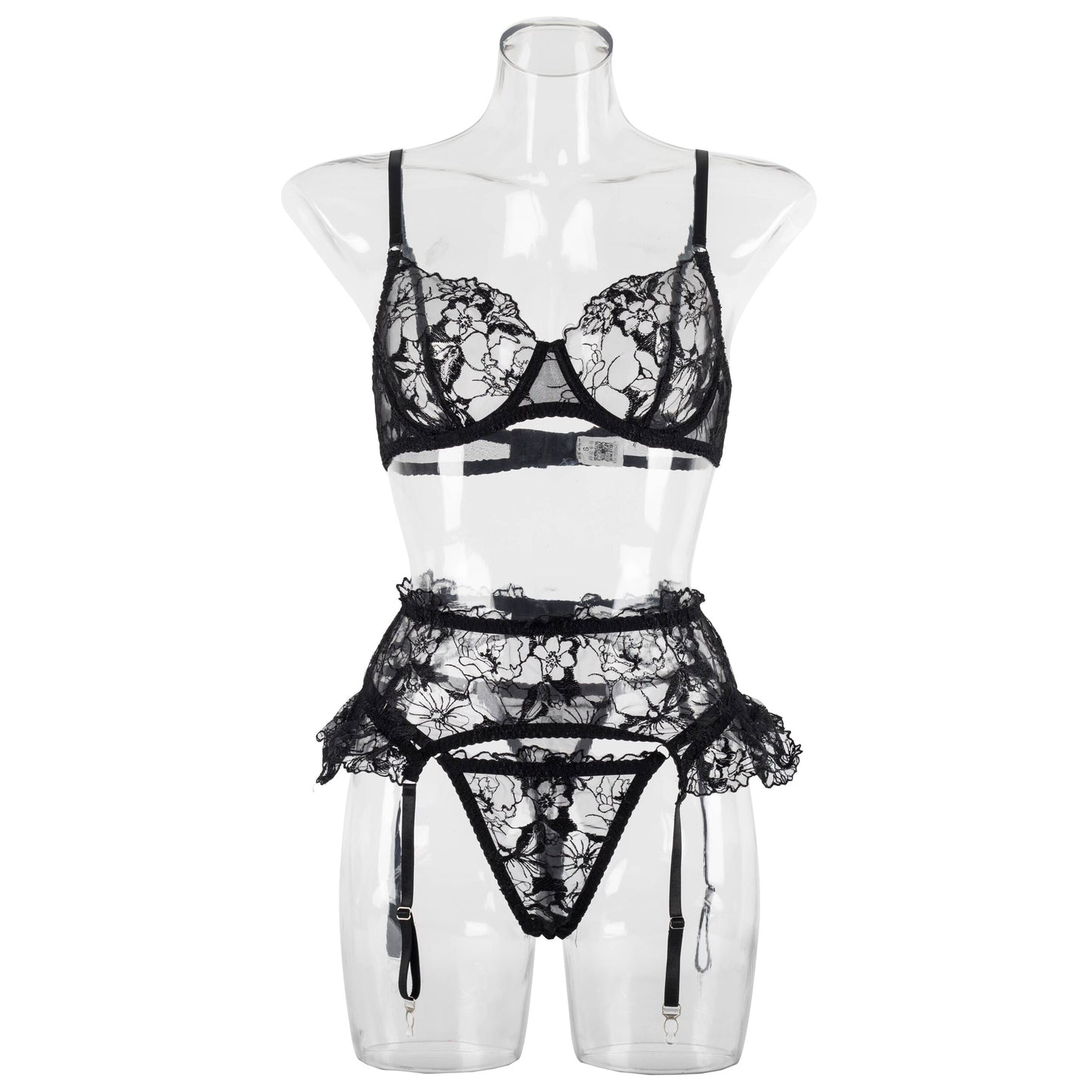 Ellolace Fancy Lace Lingerie Ruffle Garter Belt Underwear Transparent Bra And Panty Set Seamless Intimate Sensual Exotic Sets