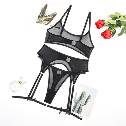 Ellolace Sensual Lingerie Transparent Bra Bra And Panty Set Seamless 4-Piece Garter Belt Intimate Sheer Lace Sexy Outfits
