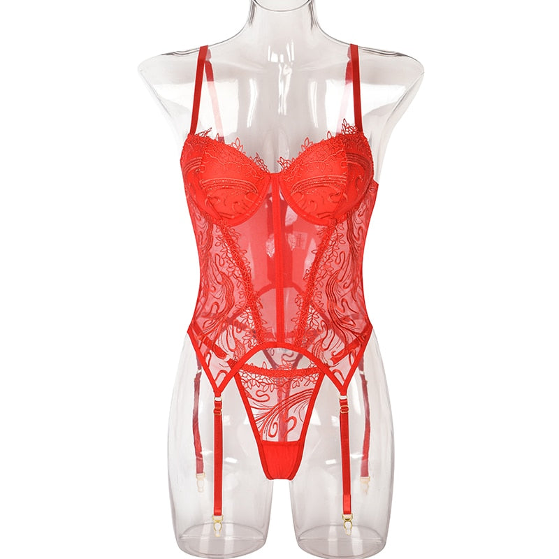 Ellolace Corset Lingerie Sexy Delicate Underwear Floral Embroidery Bra Kit Push Up Set Woman 2 Pieces Seamless Red Sex Outfit