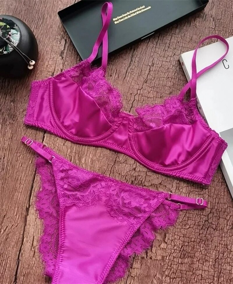 Ellolace Everyday Underwear Silk Lace Patchwork Comfortable Intimate Classic Solid Bra Kit Push Up Seamless Fancy Linen Outfit