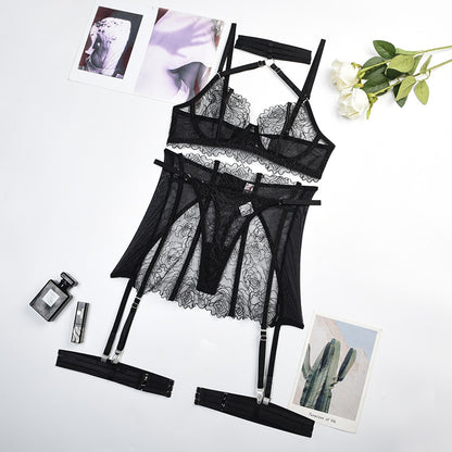 Ellolace Fancy Sensual Lingerie Sexy Halter Bra Transparent Lace Intimate Floral Garter Delicate Underwear Hot Sexy Outfit