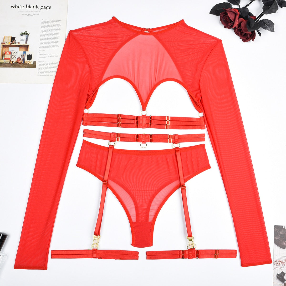 Ellolace Sensual Lingerie Open Bra Long Sleeve Sexy Fancy Underwear Uncensored Naked Bilizna Set Of Sex Lace Erotic Outfit