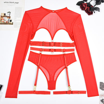 Ellolace Sensual Lingerie Open Bra Long Sleeve Sexy Fancy Underwear Uncensored Naked Bilizna Set Of Sex Lace Erotic Outfit