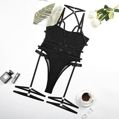 Ellolace Sexy Bandage Bodysuit With Panties Halter Seamless Women Body Lingerie Tight Fitting Tops Bondadge New Coordinated Set