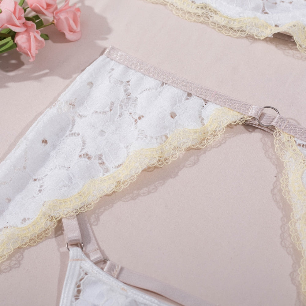Ellolace Half Cup Bra Sensual Lingerie Push Up Bra And Thongs Erotic Garter Belt Set Sexy Outfits Uncensored Sexy Lace Intimate