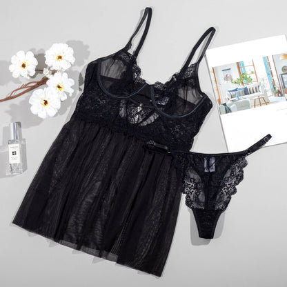Ellolace Erotic Lingerie Lace Dress Sexy Nightdress Transparent Erotic Sensual Babydoll Sleepwear Fantasy Nightie