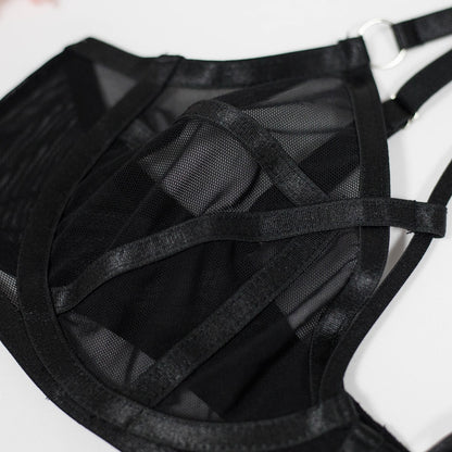Ellolace Erotic Lingerie For Full Sheer Lace Transparent Bra Setup Ladies See Through Intimate Garters Thongs Seamless Outfits