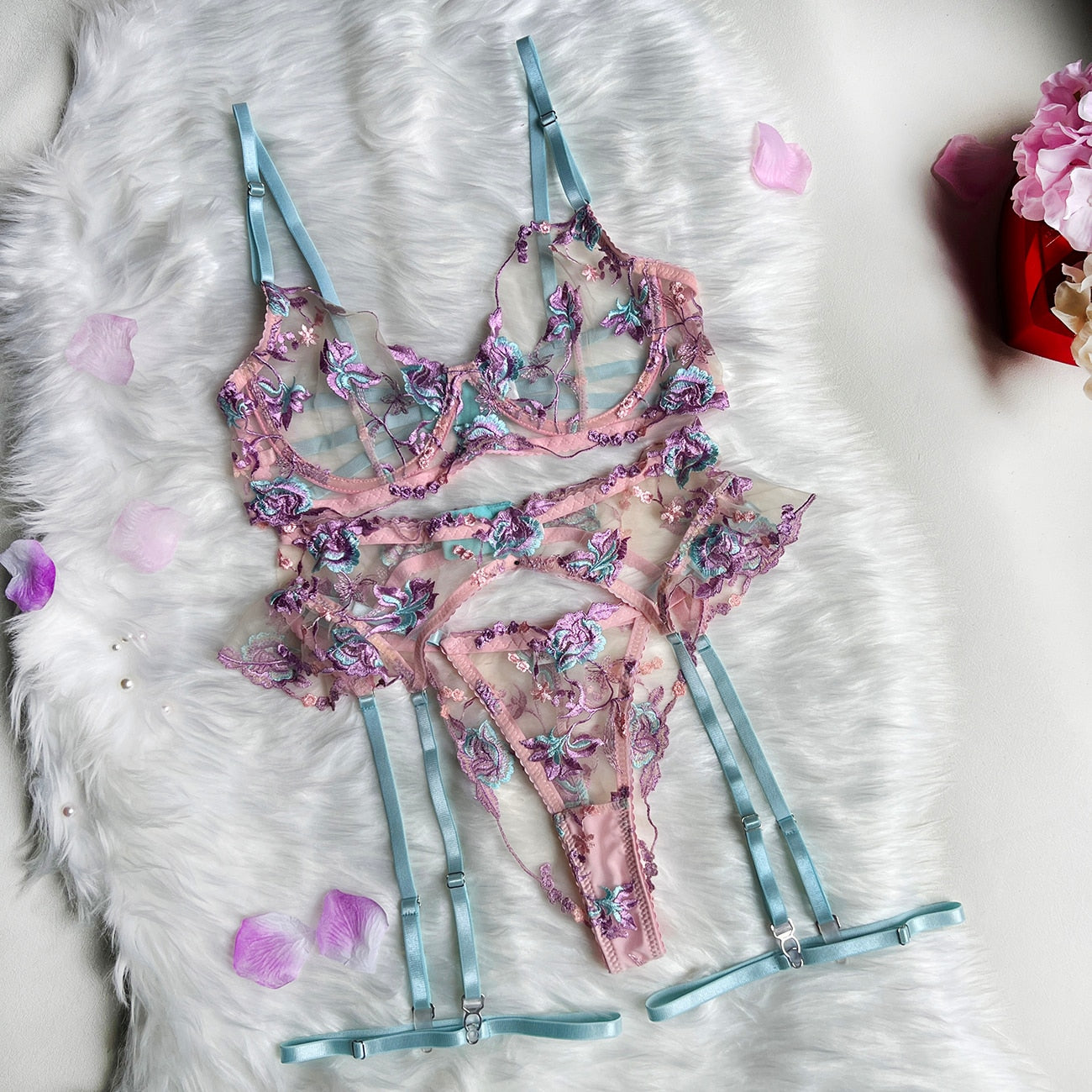 Ellolace Fairy Lingerie Floral Transparent Underwear Ruffle Garter Intimate Delicate Underwear Beautiful See Through Outfits