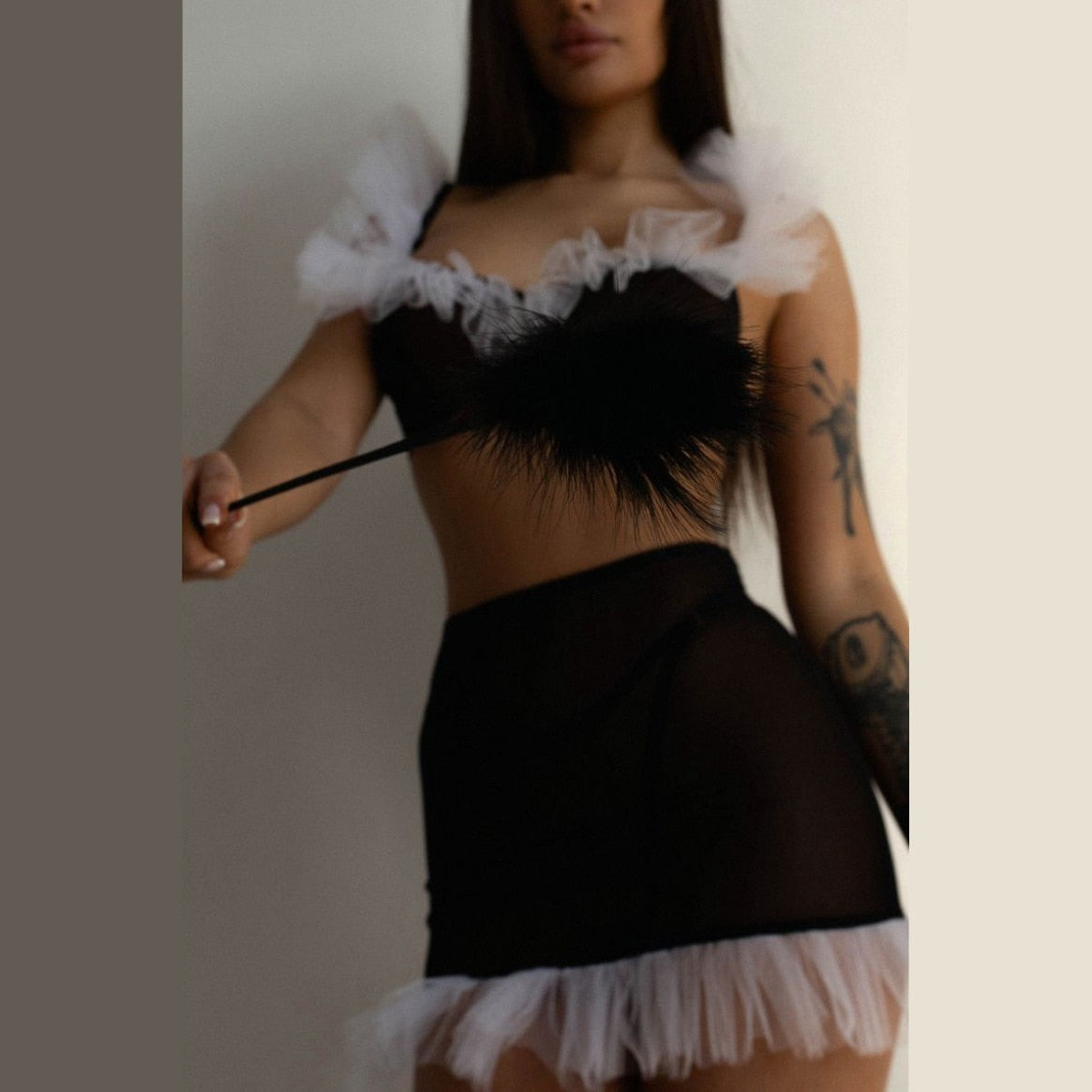 Ellolace Ruffle Lingerie Fairy Sensual Underwear Uncensored Lace Push Up Bra And Panty Outfit Sexy Night Club Fancy Intimate