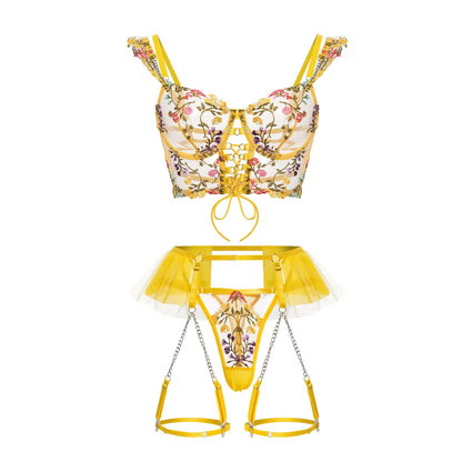 Ellolace Fancy Lingerie Sensual Luxury Exotic Sets Transparent Bra Set Woman 4-Pieces Sexy Fairy Lace Underwear Uncensored