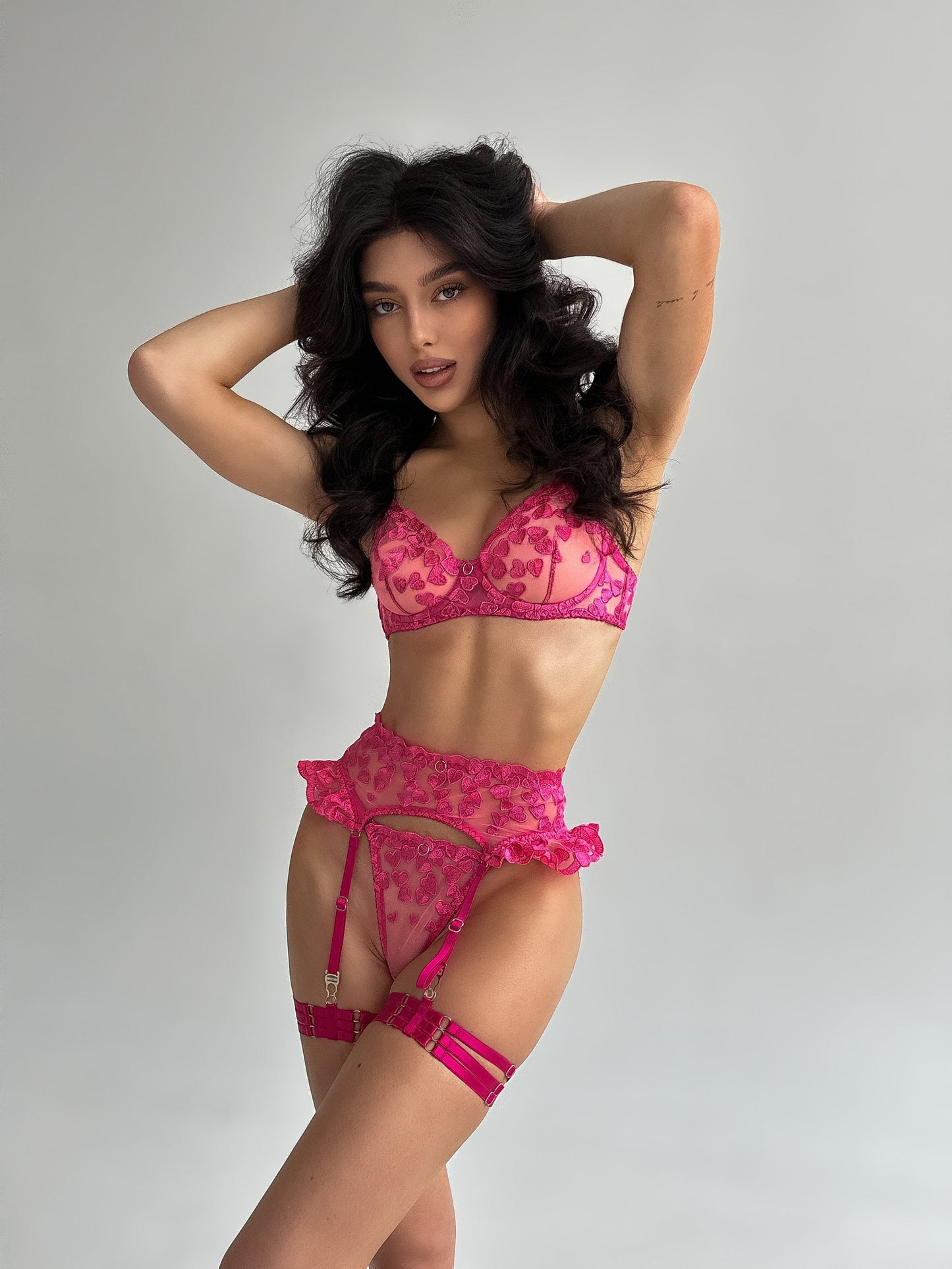 Ellolace Fancy Lingerie Heart-Shaped Embroidery Underwear Ruffle Garter Brief Sets See Through Luxury Lace Fairy Intimate