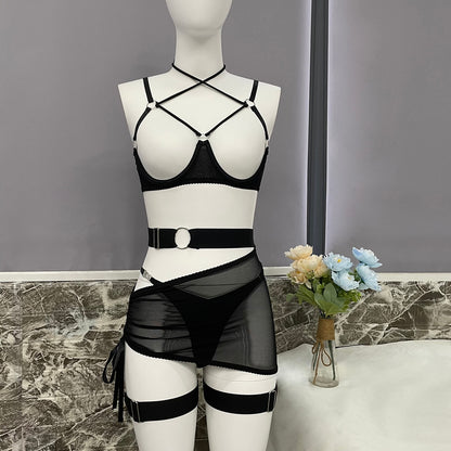 Ellolace Open Bra Erotic Lingerie Sensual Exotic Sets Halter Bra Tulle Garter Fancy Underwear Sissy Porn Intimate Uncensored