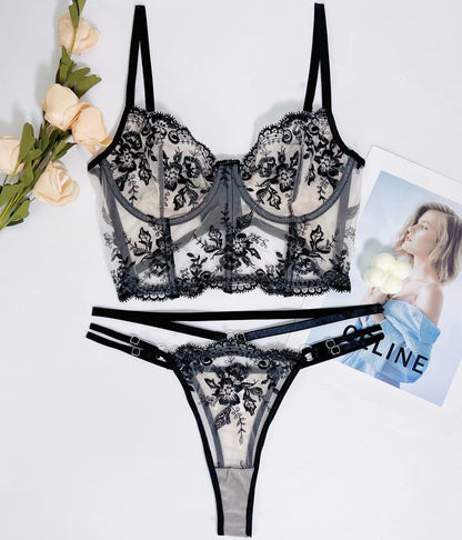 Ellolace Fancy Lingerie Floral Delicate Underwear Seamless Bra Set Women 2 Piece See Through Luxury Lace Intimate Erotic Outfits