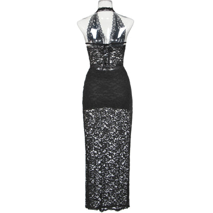Ellolace Sexy Lace Outfits Halter Backless Camisole Crop Tops Pencil Ankle Skirts Summer See Through Black Skinny Outfits