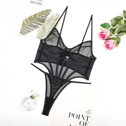 Ellolace Sensual Lingerie Black Transparent Set Women 2 Piece Sheer Lace Exotic Intimate Daily Underwear For Mesh Sexy Outfits