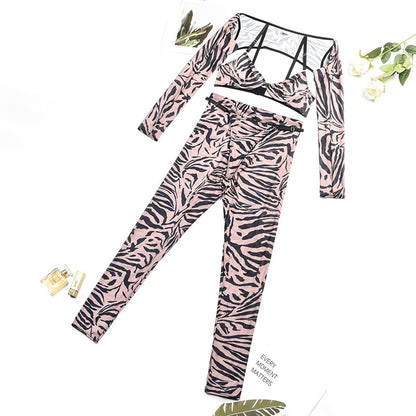 Ellolace Zebra Erotic Lingerie For Full Crop Top Tight Outfit Transparent Sheer Lace Seamless Intimate G-String Briefs Sets