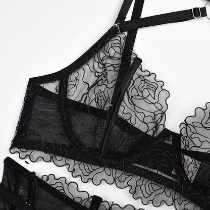 Ellolace Fancy Sensual Lingerie Sexy Halter Bra Transparent Lace Intimate Floral Garter Delicate Underwear Hot Sexy Outfit