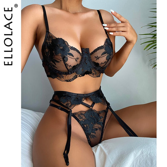 Transparent Sexy 3-Piece Lace Erotic Set