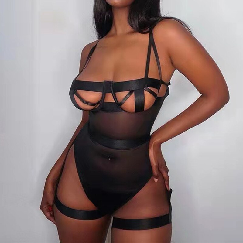 Hollow Out Bodysuit Halter Sexy Lace Erotic Top