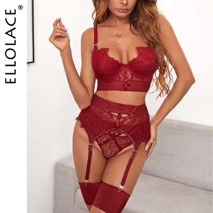 Sexy Bra Set Lace Bandage Set Sexy Push up Lenceria 3 Piece Set Erotic Lingerie